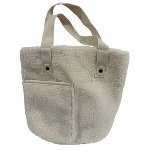 Pottery Barn Cream Sherpa Tote Bag Cozy Girl Teddy Core Winter Book Bag New